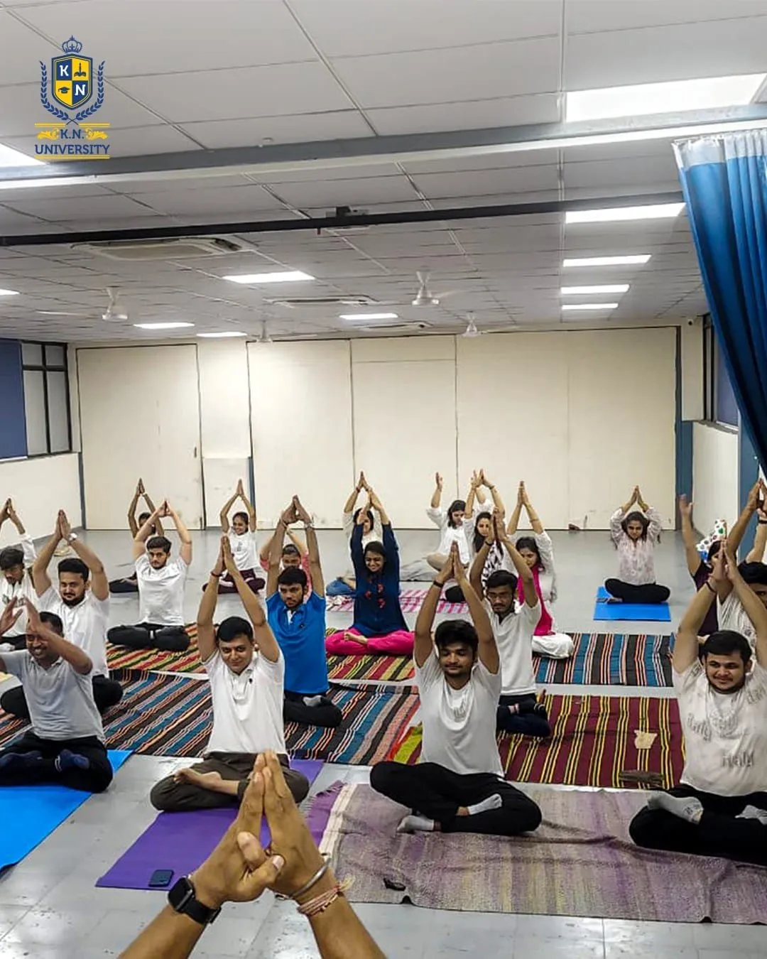 Students practising yoga